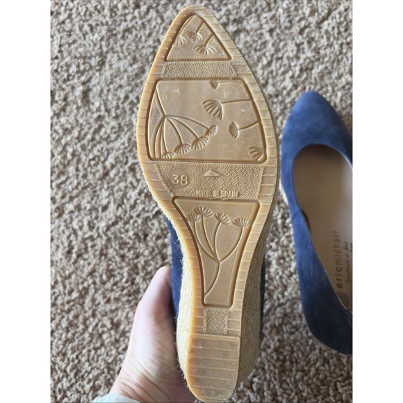 Eric Michael Navy Blue Suede Leather TEVA Wedge Almond‎ Toe Shoes Spain 38 7.5-8 - Picture 14 of 16